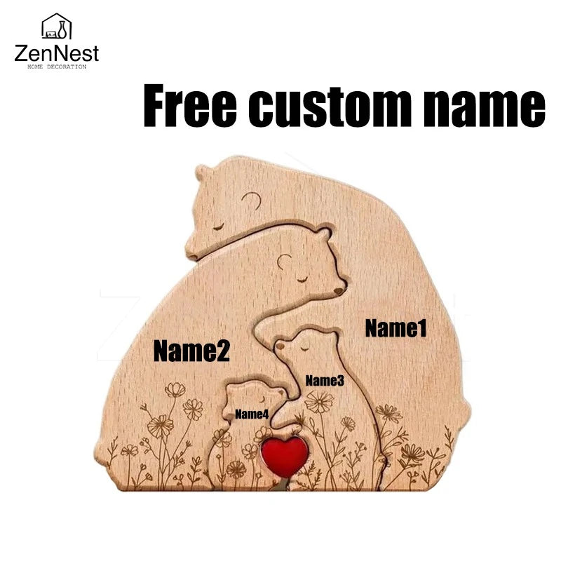 Personalized Bear Family Puzzle — Custom Name Engraving