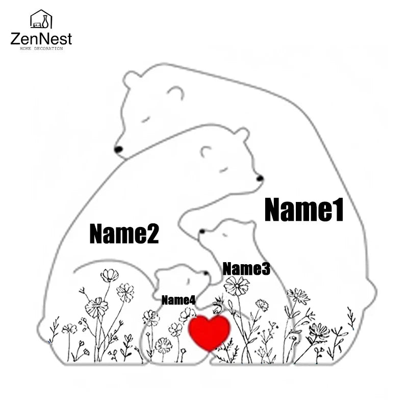 Personalized Bear Family Puzzle — Custom Name Engraving