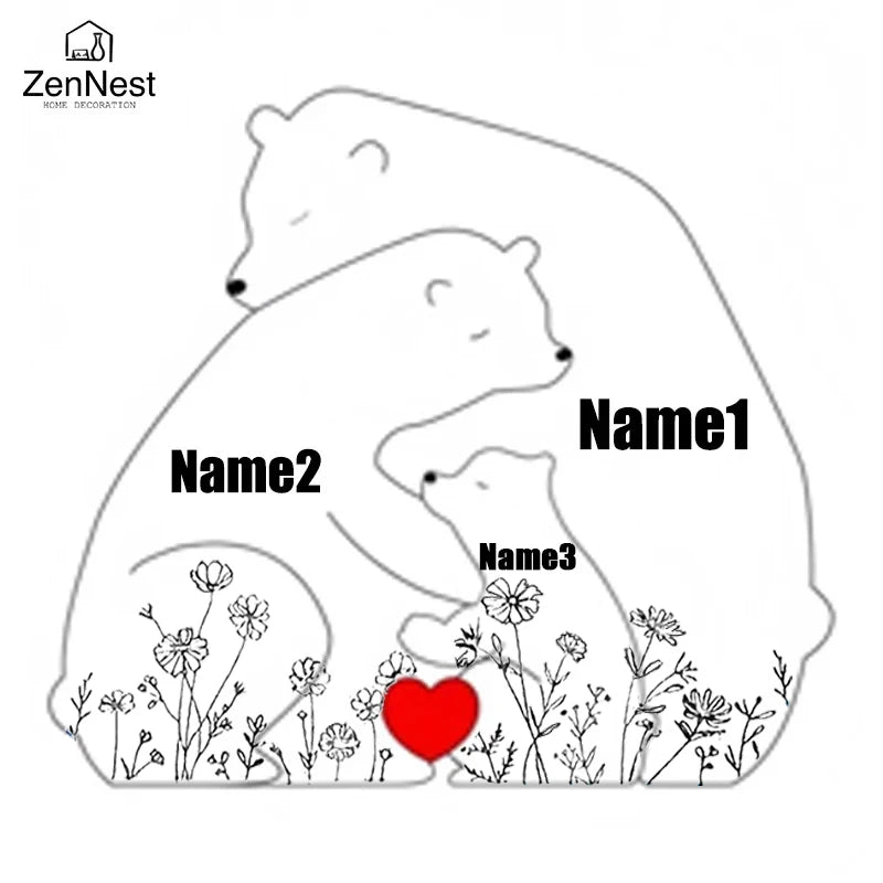 Personalized Bear Family Puzzle — Custom Name Engraving