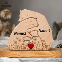 Personalized Bear Family Puzzle — Custom Name Engraving