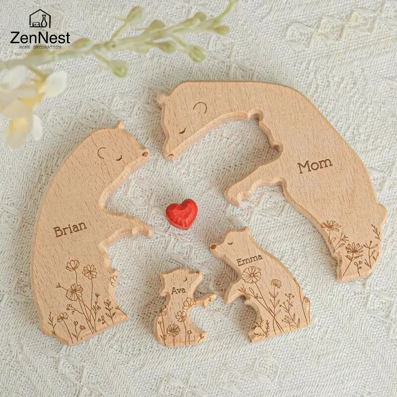 Personalized Bear Family Puzzle — Custom Name Engraving