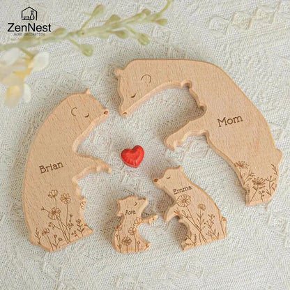 Personalized Bear Family Puzzle — Custom Name Engraving