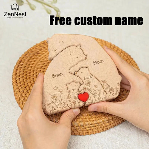 Personalized Bear Family Puzzle — Custom Name Engraving