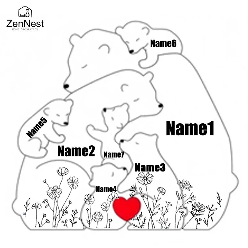 Personalized Bear Family Puzzle — Custom Name Engraving