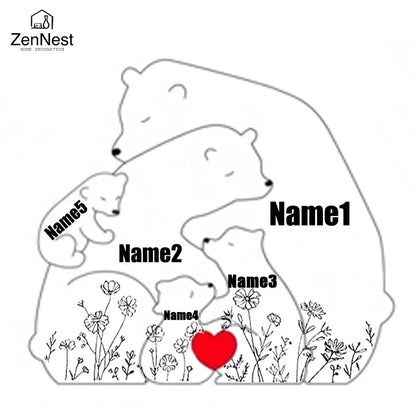 Personalized Bear Family Puzzle — Custom Name Engraving