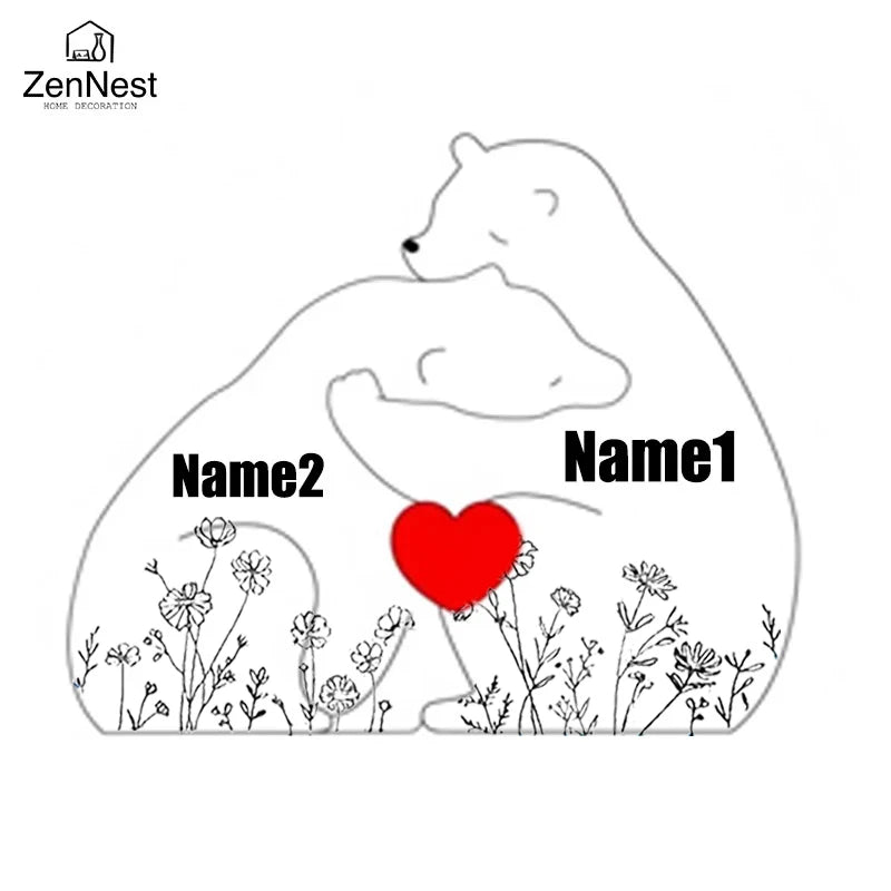 Personalized Bear Family Puzzle — Custom Name Engraving