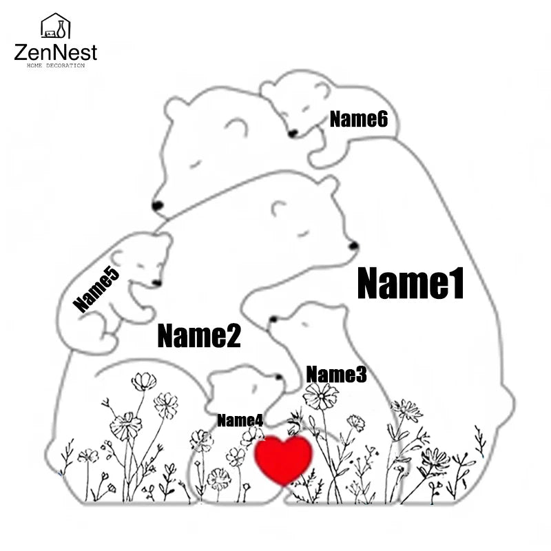 Personalized Bear Family Puzzle — Custom Name Engraving