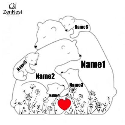 Personalized Bear Family Puzzle — Custom Name Engraving